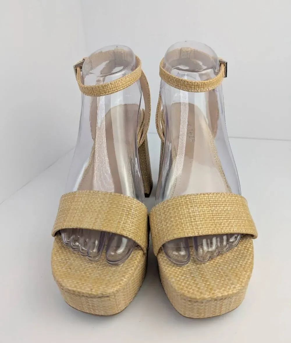 Marc Fisher beige raffia woven basket natural platform sandal heels womens 7.5